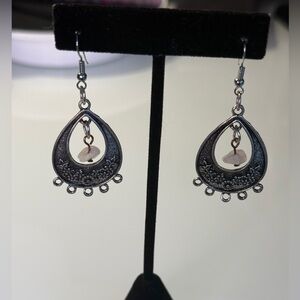 Silver rose quartz Teardrop Earrings